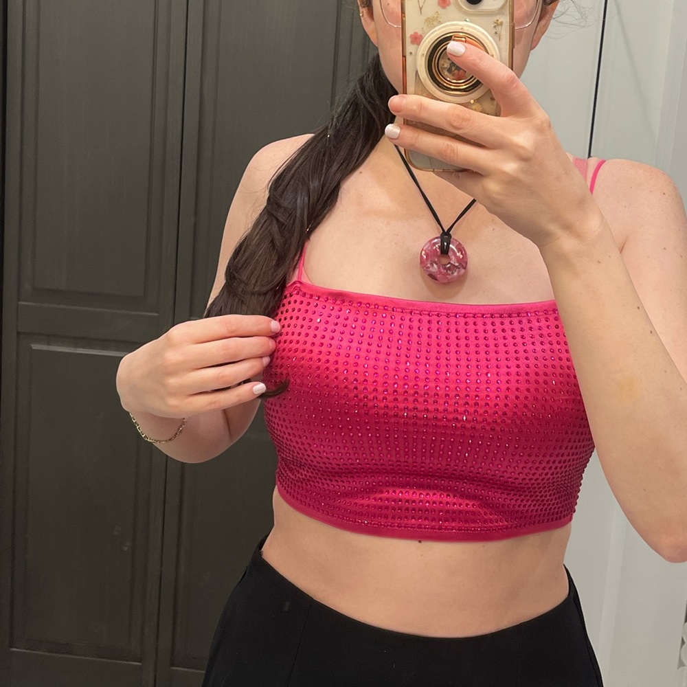 Fashion Nova rhinestone Pink Crop Top Y2K